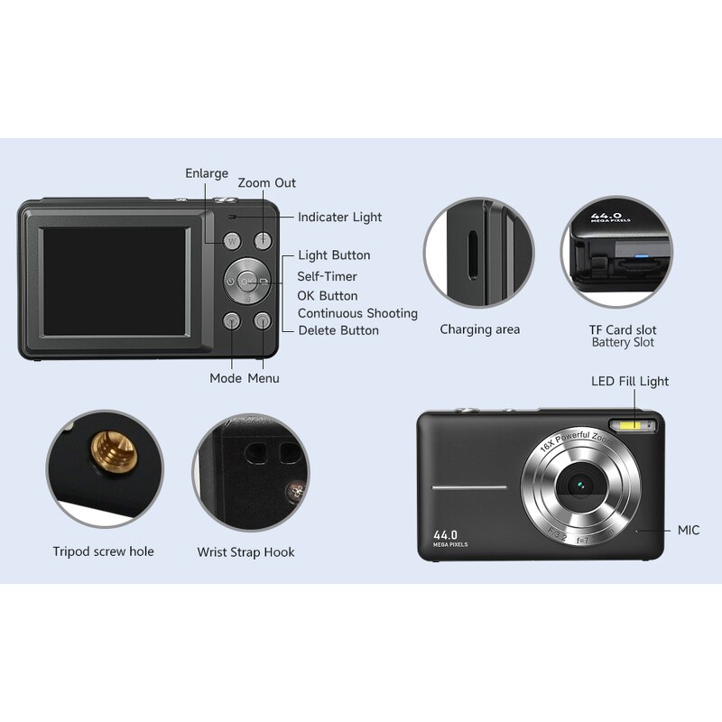 Digital Camera Manufacturer - Customizable Brand Compact FHD 1080P 44MP
