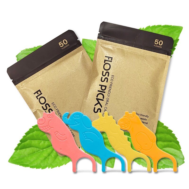 Floss Pick - Manufacturer Eco Compostable PLA Yellow OEM Wax Kids Custom Logo