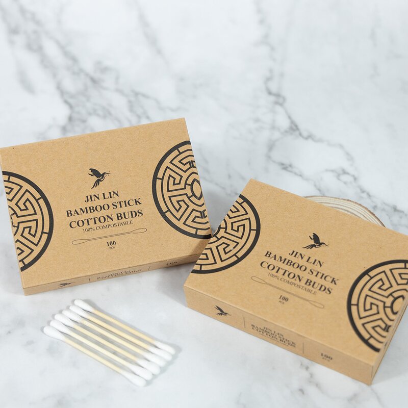 Cotton Swabs - Manufacturer 100pcs Organic Bamboo Ear Buds in Paper Box