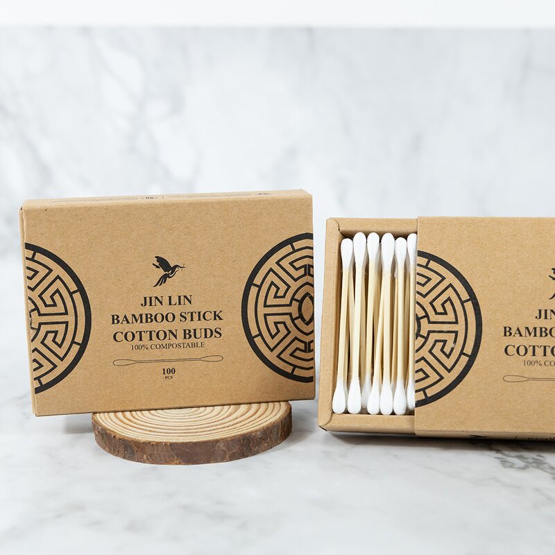 Cotton Swabs - Manufacturer 100pcs Organic Bamboo Ear Buds in Paper Box