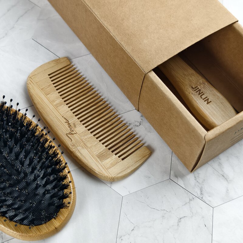 Hairbrush - Manufacturer Eco Airbag Comb Set Wooden Paddle Detangling Bamboo Handle