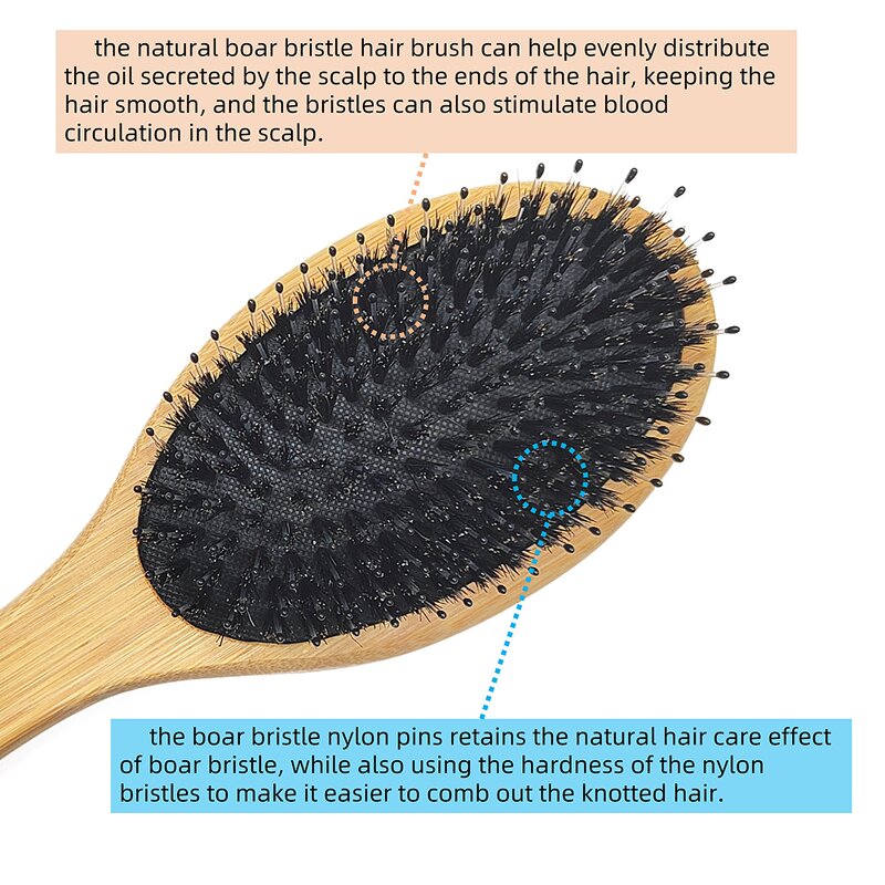 Hairbrush - Manufacturer Eco Natural Scalp Massage Detangling Bamboo Boar Bristles