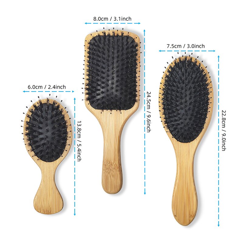 Hairbrush - Manufacturer Eco Airbag Comb Set Wooden Paddle Detangling Bamboo Handle