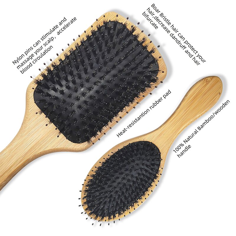 Hairbrush - Manufacturer Eco Boar Bristles Detangling Extensions Paddle Bamboo