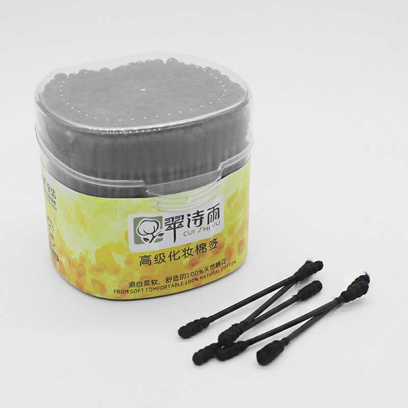 Cotton Swabs - Manufacturer 200Pcs Black Stick Plastic Container Cosmetic Ear Cleaning