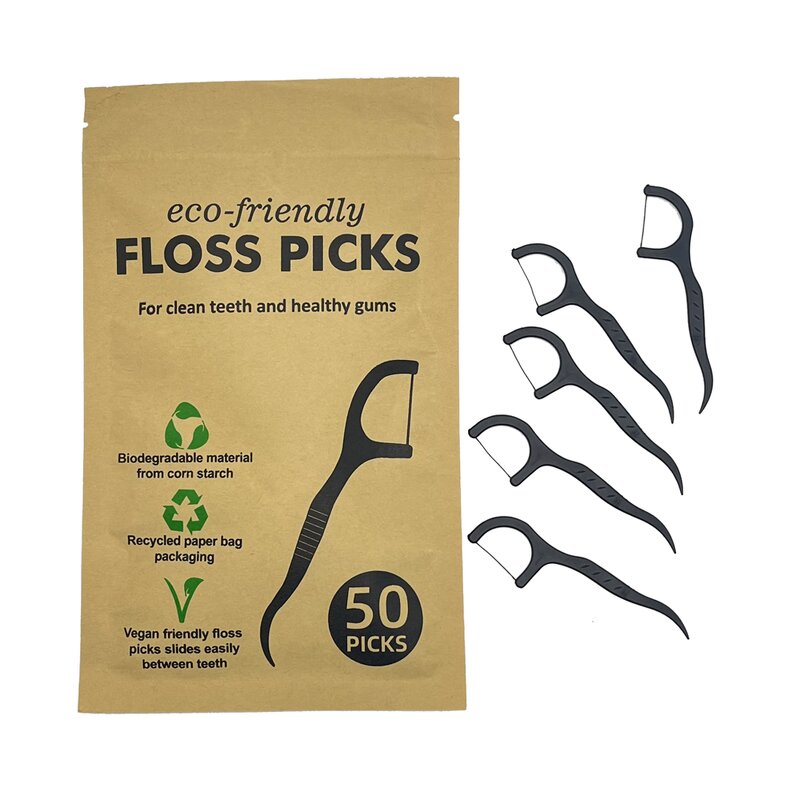Floss Pick - Manufacturer Eco Compostable PLA Bamboo Charcoal OEM Wax Custom Logo