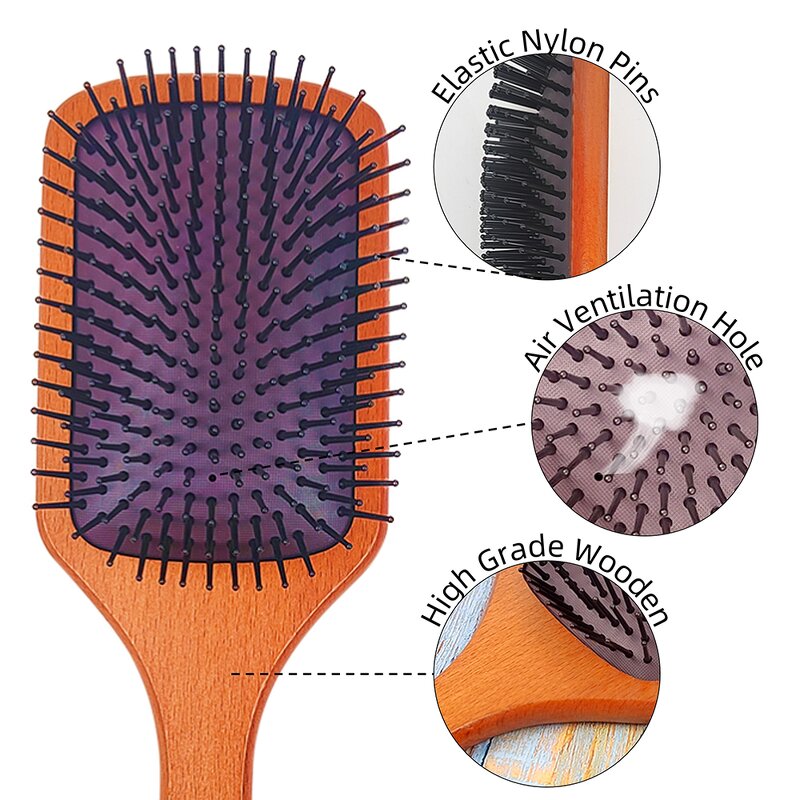 Hairbrush - Manufacturer Private Logo Bamboo Black Paddle Nylon Salon Hairdressing