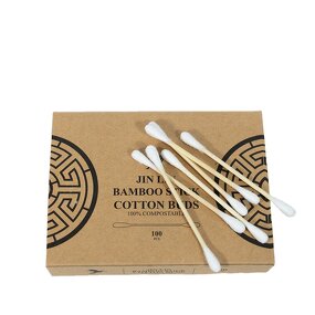 Cotton Swabs - Manufacturer 100pcs Organic Bamboo Ear Buds in Paper Box