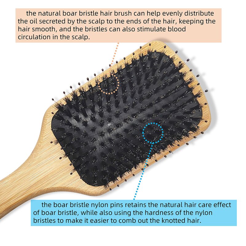 Hairbrush - Manufacturer Eco Bamboo Wooden Set Massage Paddle Boar Bristles Human