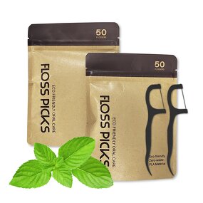 Floss Picks - Manufacturer Bamboo Charcoal Vegan Eco Biodegradable Mint Travel Case
