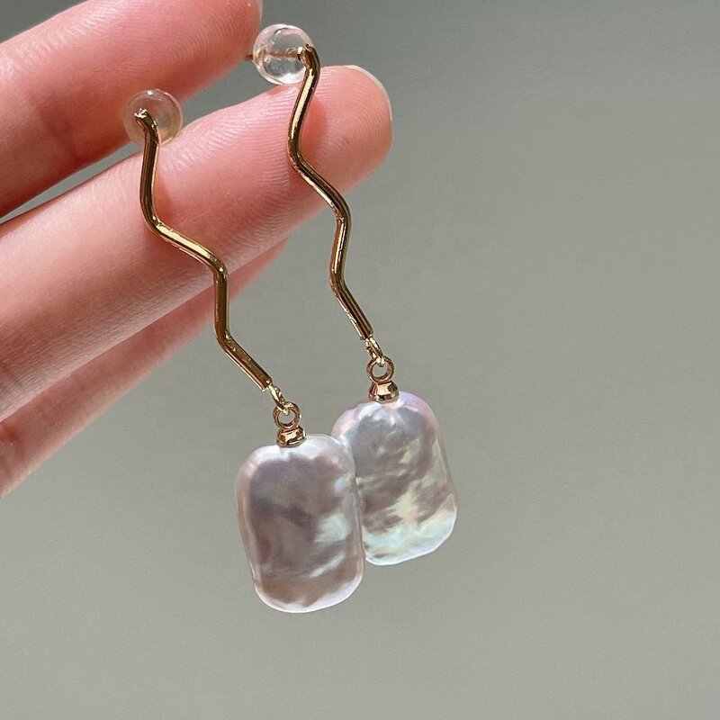 Pearl Earrings Manufacturer - 008E Baroque Drop Hoop Gold Plated for Women