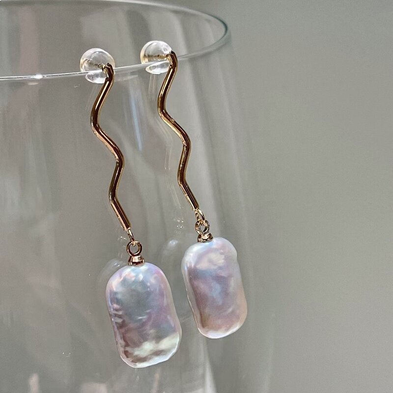 Pearl Earrings Manufacturer - 008E Baroque Drop Hoop Gold Plated for Women