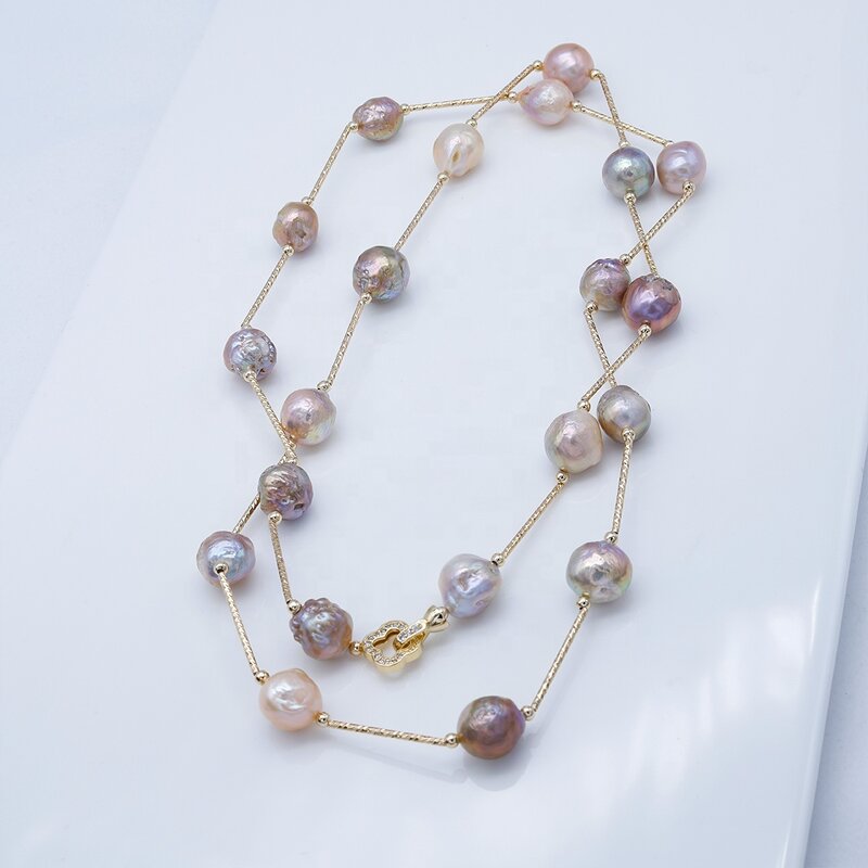 Pearl Necklace Manufacturer - 001N 9-12mm Edison Gold Plated for Women