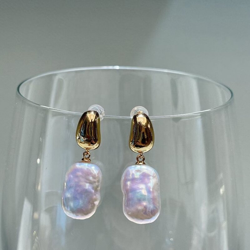 Pearl Earrings Manufacturer - 009E Baroque Drop Hoop Gold Plated for Women