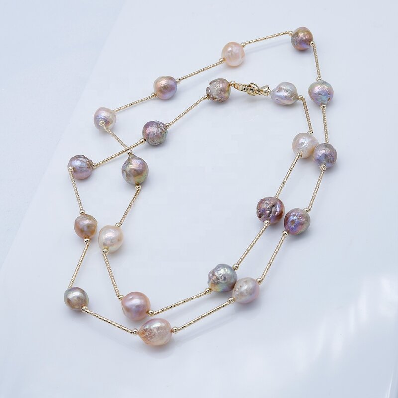 Pearl Necklace Manufacturer - 001N 9-12mm Edison Gold Plated for Women