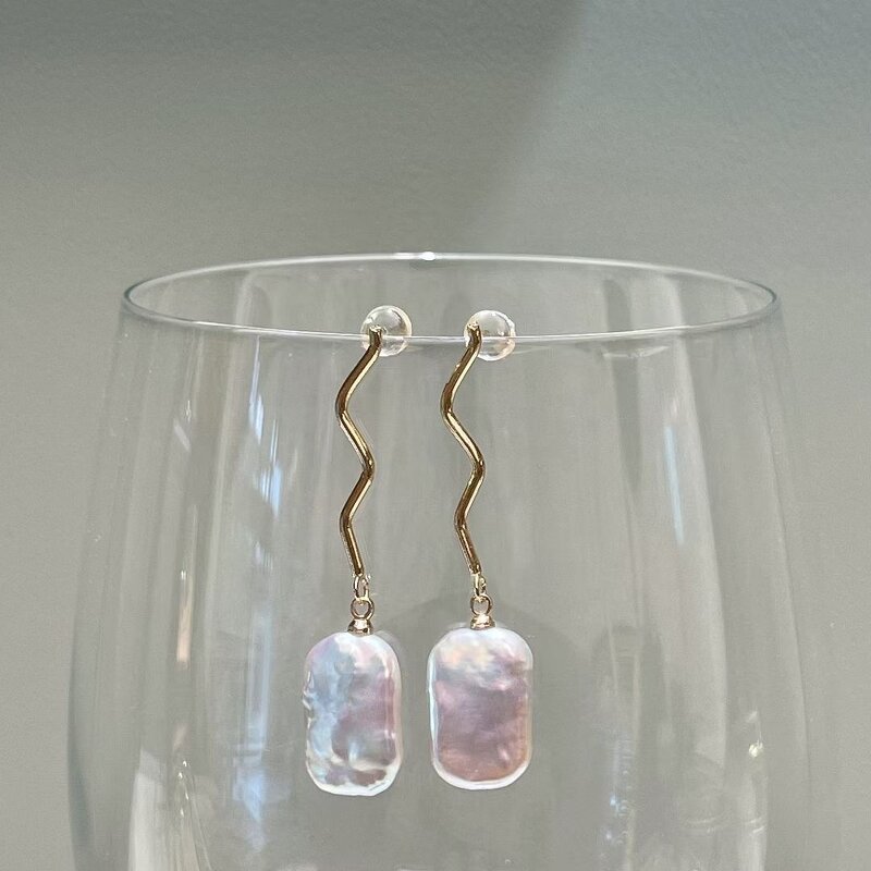 Pearl Earrings Manufacturer - 008E Baroque Drop Hoop Gold Plated for Women