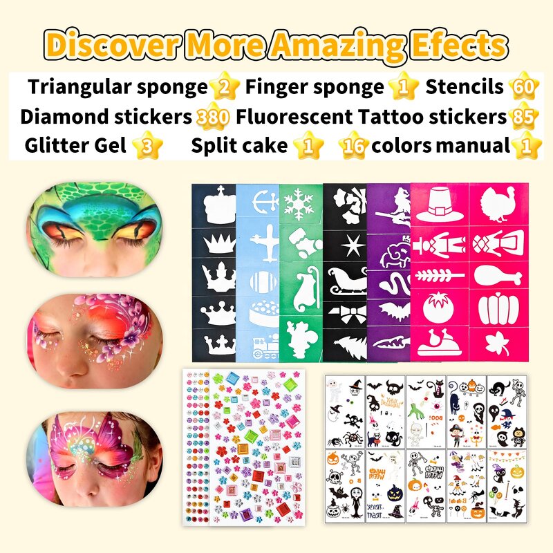 Face Paint Kit - Manufacturer DIY Kids Halloween Quick Dry Easy Clean Bright