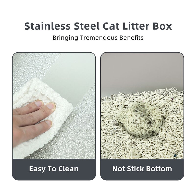 Cat Litter Box - Manufacturer Large Round High Sides Lid Stainless Steel Smooth Plastic