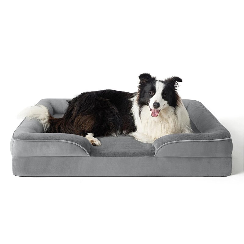 Pet Bed - Manufacturer Custom Orthopedic Memory Foam Gray Plush Washable Winter
