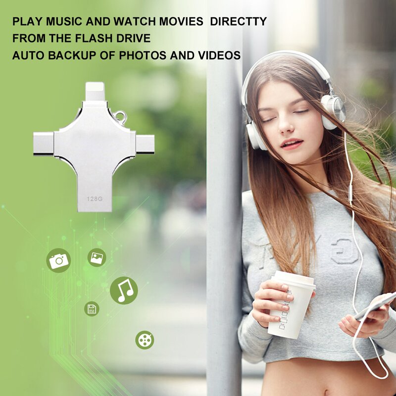 USB Flash Drive - Manufacturer Custom 4-in-1 OTG USB 3.0 128MB-4GB Metal Memory Stick