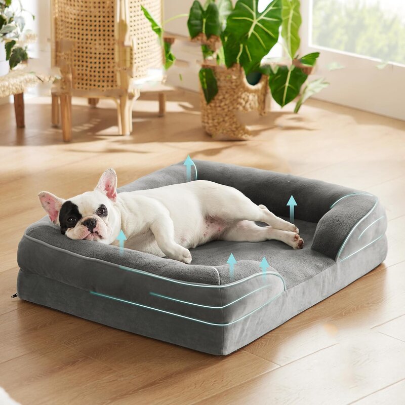 Pet Bed - Manufacturer Custom Orthopedic Memory Foam Gray Plush Washable Winter