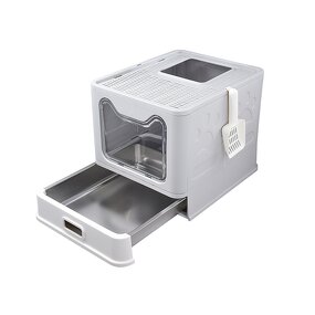 Cat Litter Box - Manufacturer Fully Enclosed Stainless Steel Foldable Removable Drawer