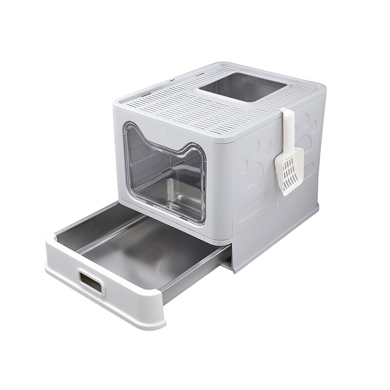 Cat Litter Box - Manufacturer Fully Enclosed Stainless Steel Foldable Removable Drawer