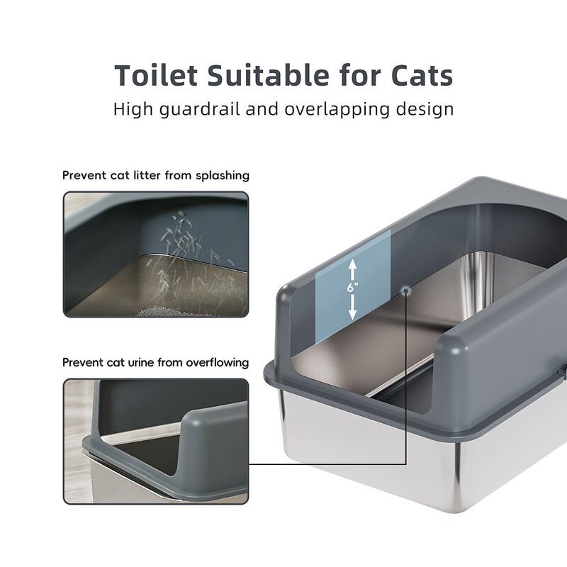 Cat Litter Box - Manufacturer Booche Non-Slip Open Stainless Steel Plastic Easy Cleaning