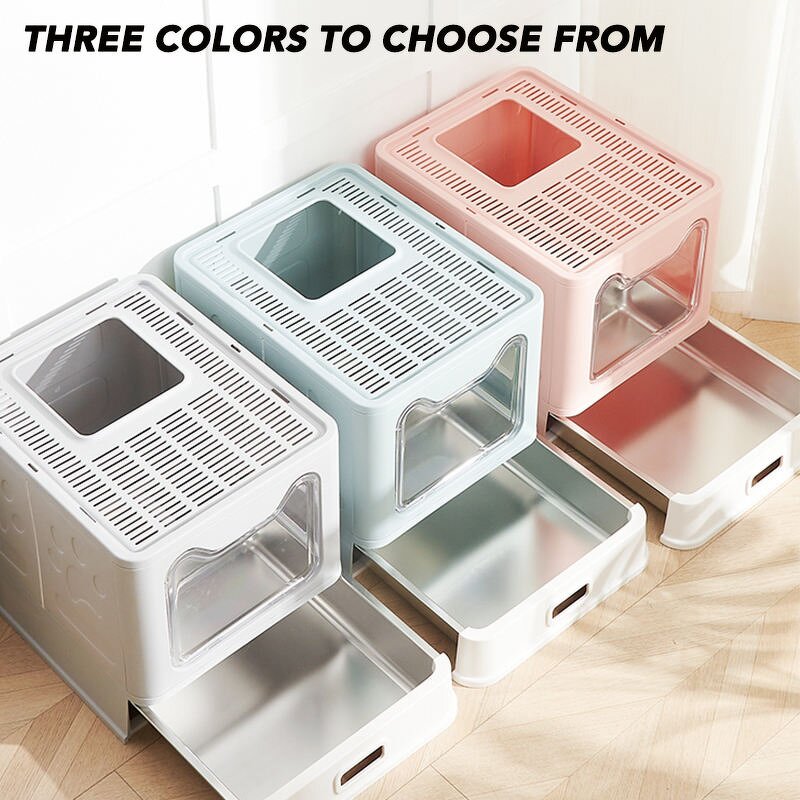 Cat Litter Box - Manufacturer Fully Enclosed Stainless Steel Foldable Removable Drawer