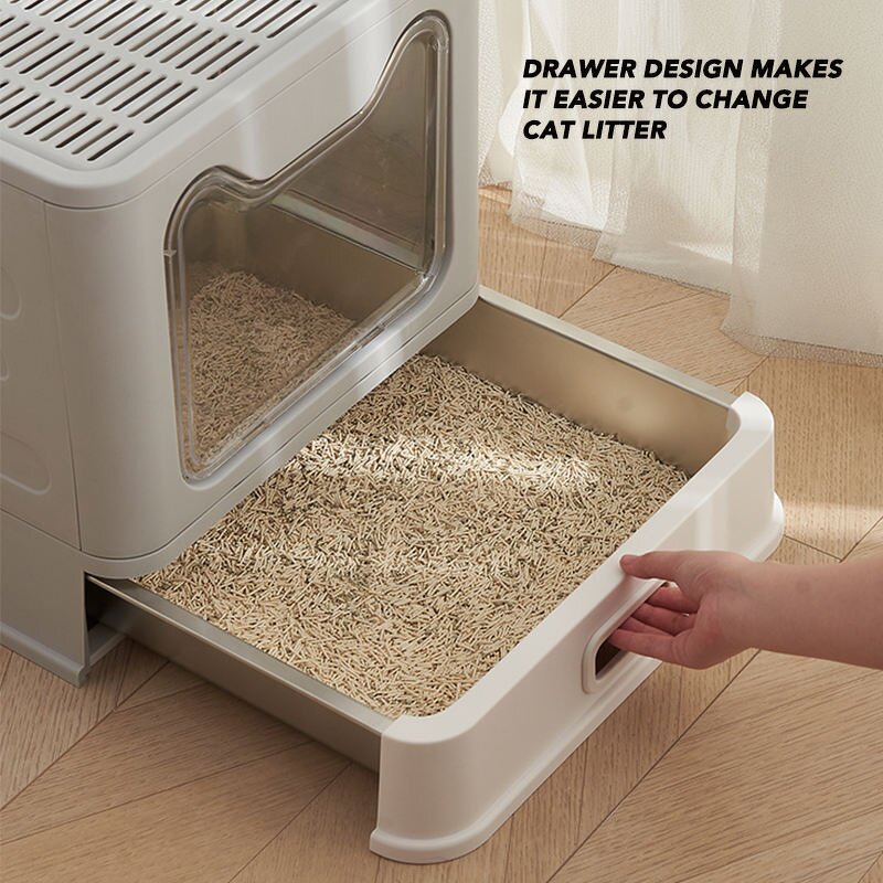 Cat Litter Box - Manufacturer Fully Enclosed Stainless Steel Foldable Removable Drawer
