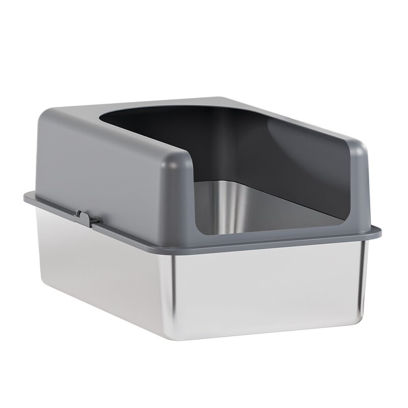 Cat Litter Box - Manufacturer Booche Non-Slip Open Stainless Steel Plastic Easy Cleaning