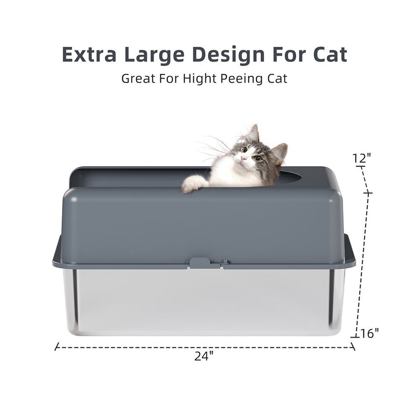 Cat Litter Box - Manufacturer Booche Non-Slip Open Stainless Steel Plastic Easy Cleaning
