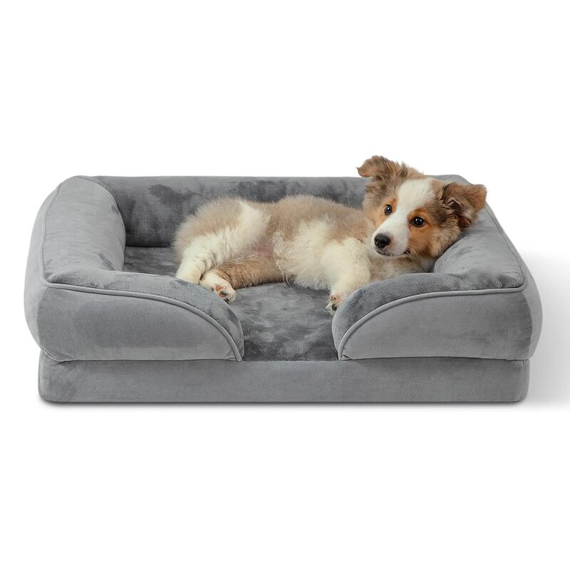 Pet Bed - Manufacturer Custom Orthopedic Memory Foam Gray Plush Washable Winter