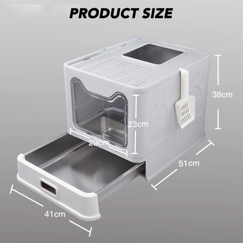Cat Litter Box - Manufacturer Fully Enclosed Stainless Steel Foldable Removable Drawer