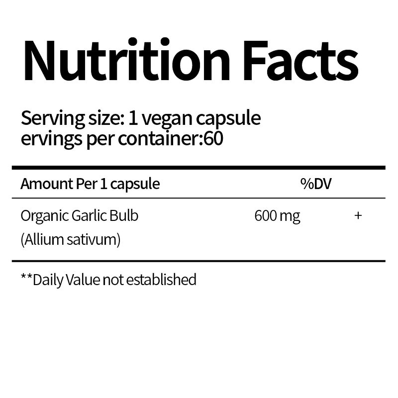 OEM Private Label Organic Whole Bulb Garlic Pills-Potent Extra Strength | 600 Mg-60 Organic Vegan Capsules for Adults