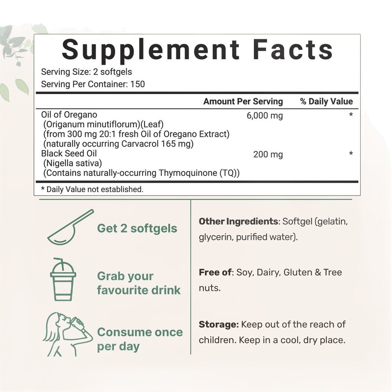 Oil of Oregano Manufacturer - 500mg Softgels with Black Seed Oil Immune Support