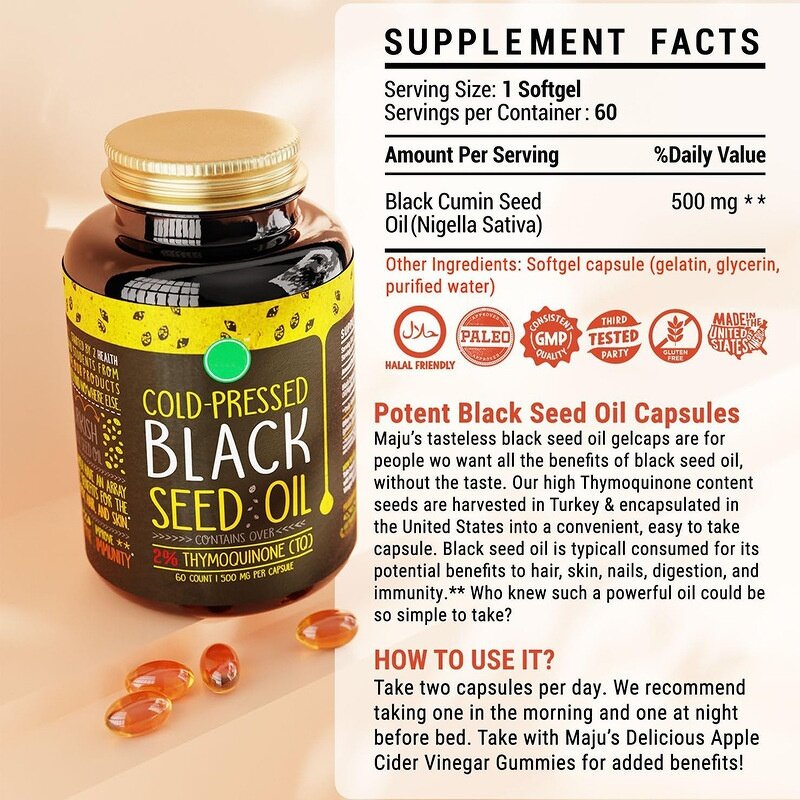 Black Seed Oil Capsules Manufacturer - 500mg Softgel 60 Count for Immunity