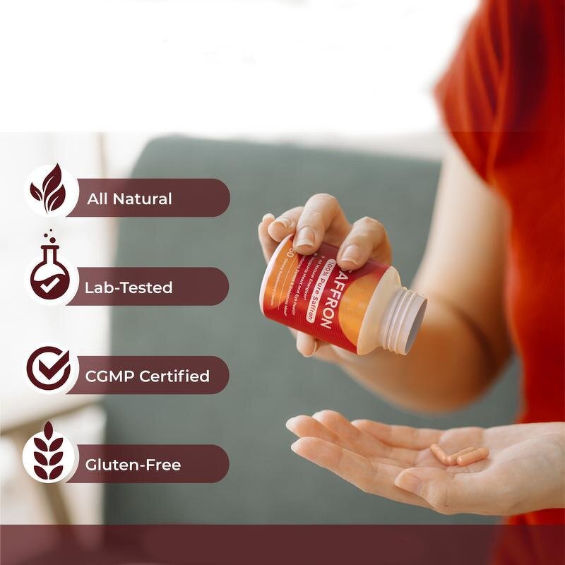 Saffron Extract Manufacturer - 60-Capsule Natural for Adult Stress Relief