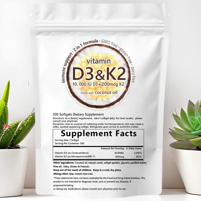 Vitamin D3 K2 Supplement Manufacturer - 300pcs 2-in-1 Softgel for Adults