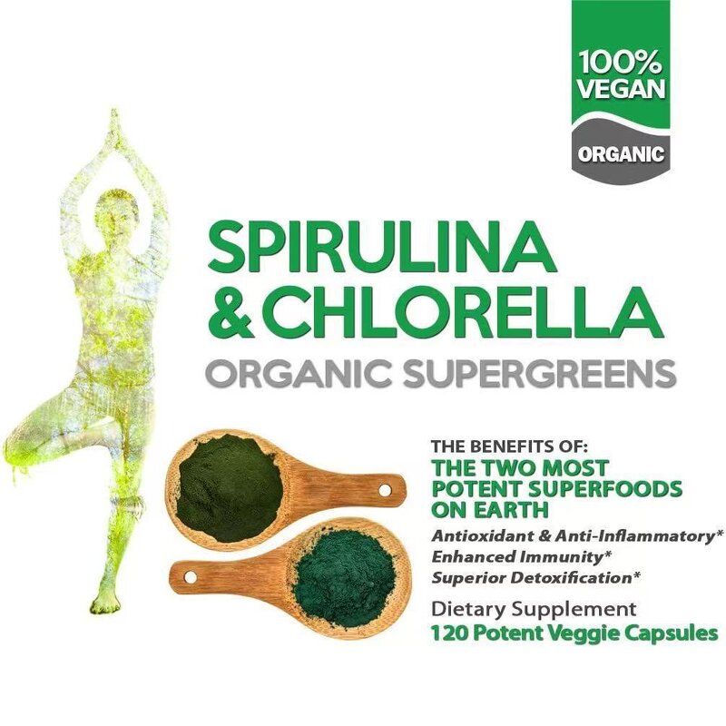 Spirulina Capsules Manufacturer - 120-grain with Chlorella Chlorophyll Vegetarian