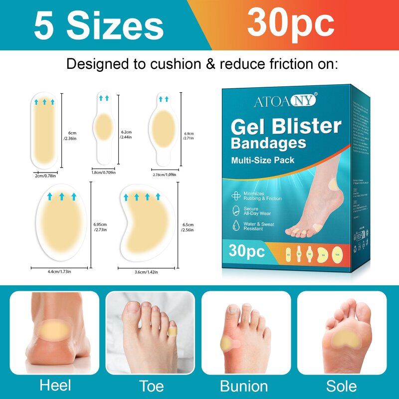 Blister Bandages - Manufacturer 30Count Ultra-Thin Hydrocolloid Feet Heels