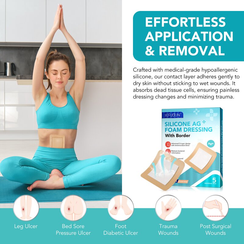 Silicone Foam Dressing - Manufacturer 5Packs 4in*4in Waterproof Absorbent