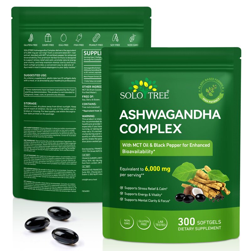 Ashwagandha Capsules - Manufacturer 300Softgels Organic MCT Oil Black Pepper