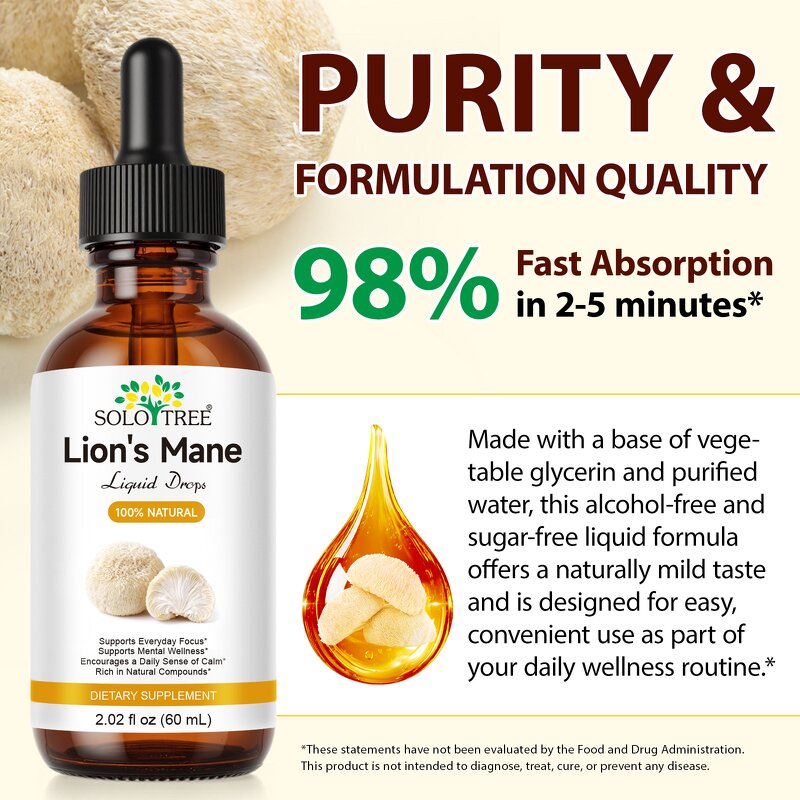 Lion's Mane Drops - Manufacturer 60ml Natural Liquid Memory Focus Immune Support