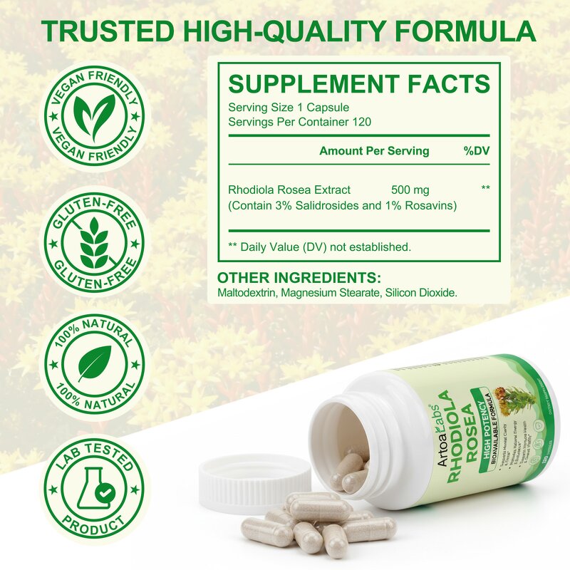 Rhodiola Rosea Capsules - Manufacturer Private Label Non-GMO Organic Focus Stress