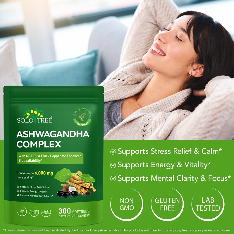 Ashwagandha Capsules - Manufacturer 300Softgels Organic MCT Oil Black Pepper