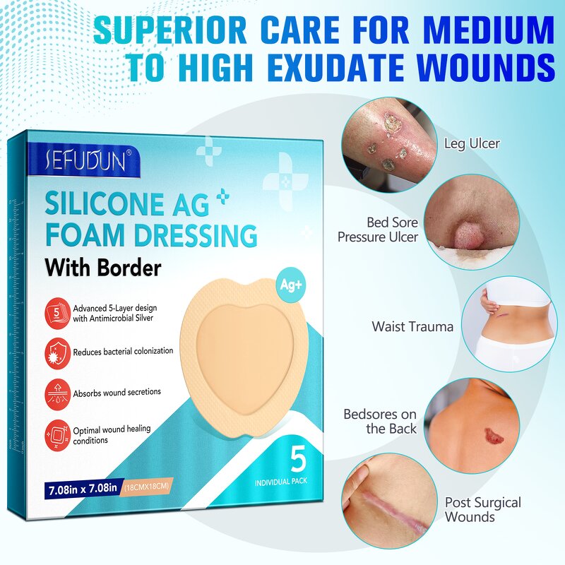 Silicone Foam Dressing - Manufacturer 7.08in*7.08in Waterproof Ag Wound Care
