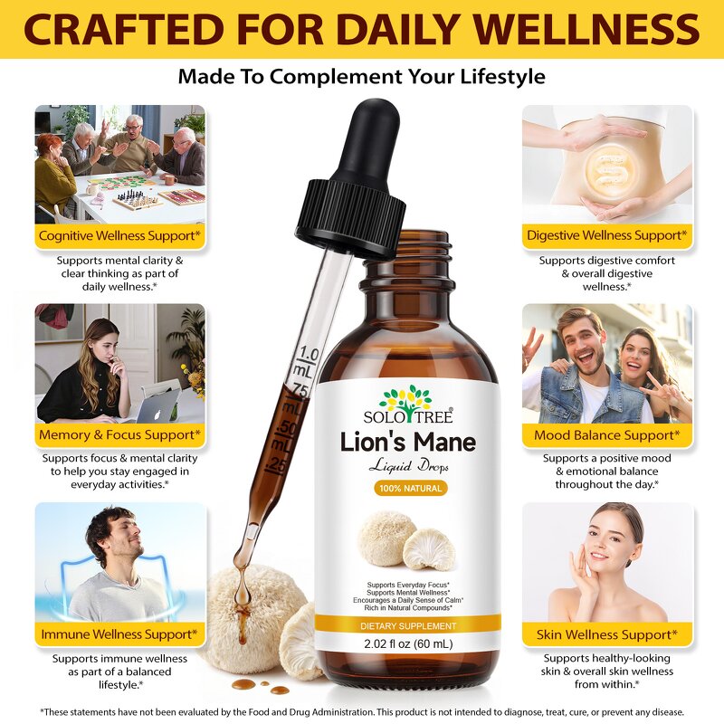 Lion's Mane Drops - Manufacturer 60ml Natural Liquid Memory Focus Immune Support