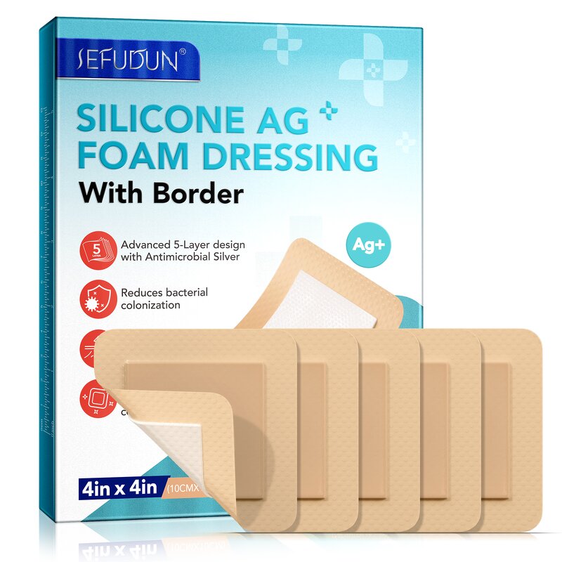 Silicone Foam Dressing - Manufacturer 5Packs 4in*4in Waterproof Absorbent