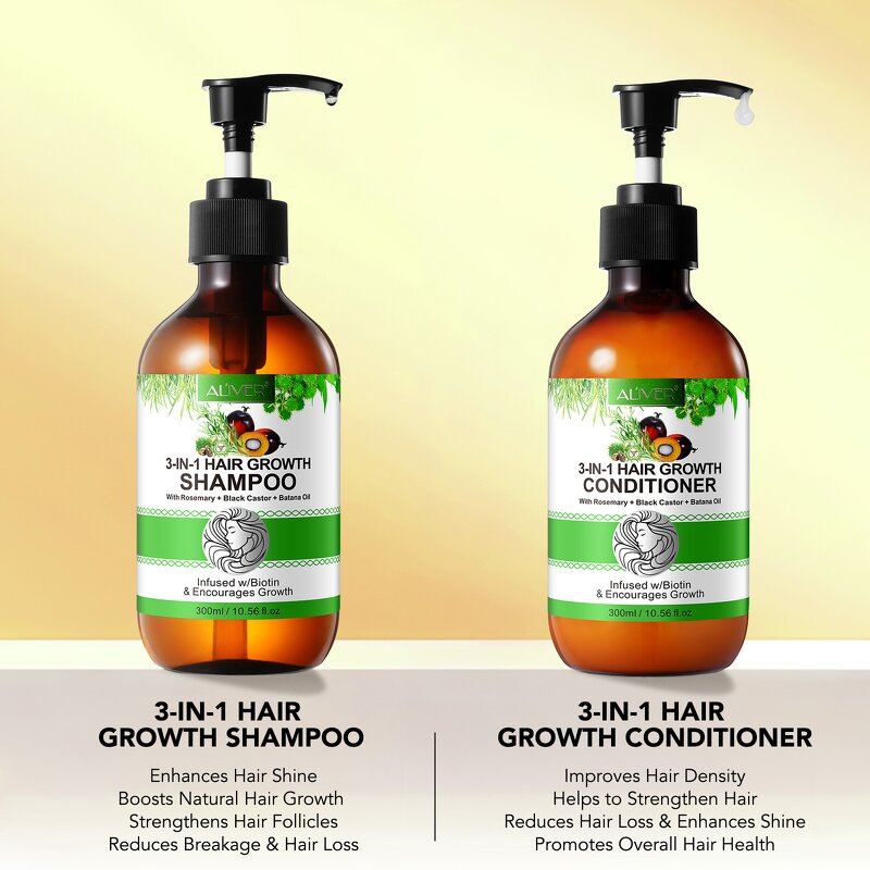 Hair Growth Shampoo - Manufacturer 300ml Rosemary Castor Batana 3 in 1 Strengthen